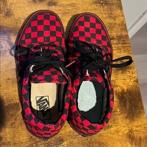 Vans Red and Black Checkered Sneakers